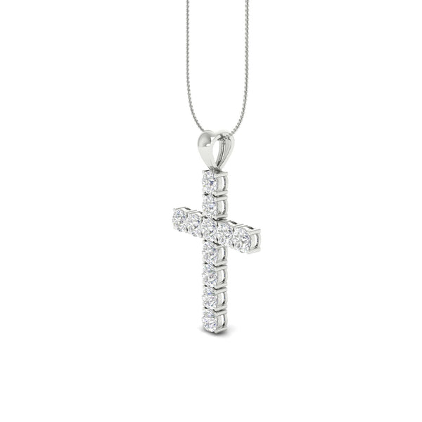3Ct Round Moissanite Women Cross Pendant 14K White Gold Plated