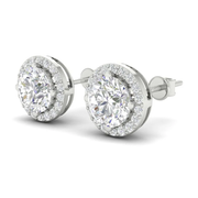 3Ct Round Cut Moissanite Halo Stud Earrings 14K Gold Plated Push Back