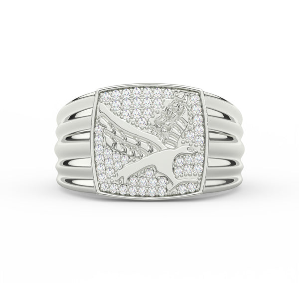 0.30Ct Round Cut Moissanite Men’s Flying Eagle Ring 14K Yellow Gold Plated