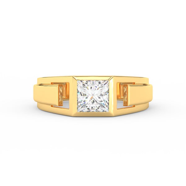 2Ct Princess Cut Moissanite Men’s Solitaire Ring 14K Yellow Gold Plated