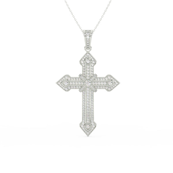 1.51Ct Round Cut Moissanite Men’s Cross Pendant in 14K White Gold