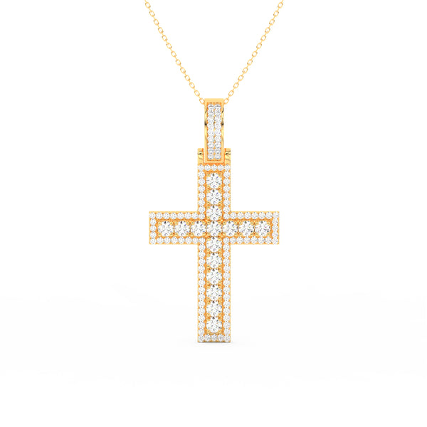 3Ct Round Moissanite Men Cross Pendant 14K Yellow Gold Plated