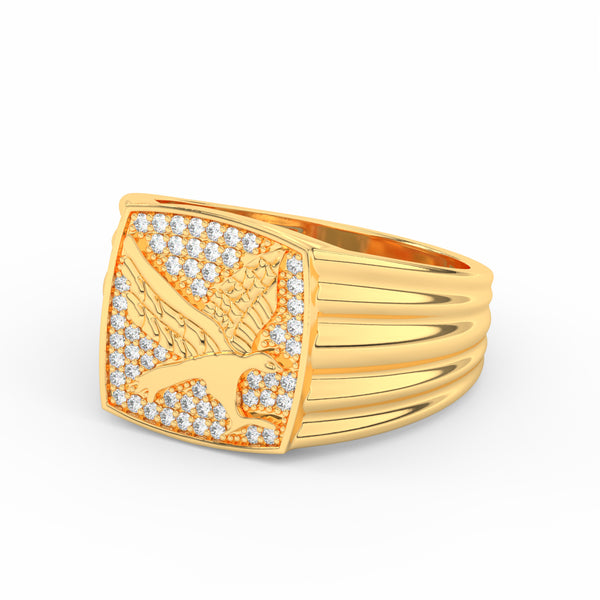 0.30Ct Round Cut Moissanite Men’s Flying Eagle Ring 14K Yellow Gold Plated