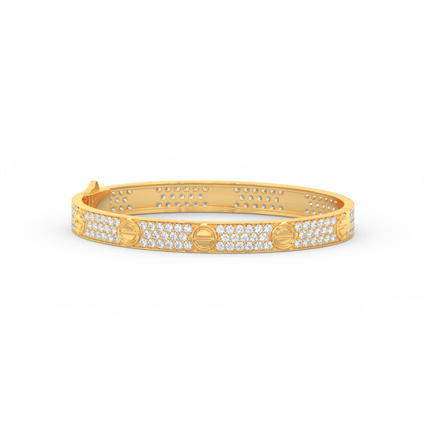 6.80 Ct Round Cut Moissanite Pave Set Cartier Bangle 14K Yellow Gold Plated