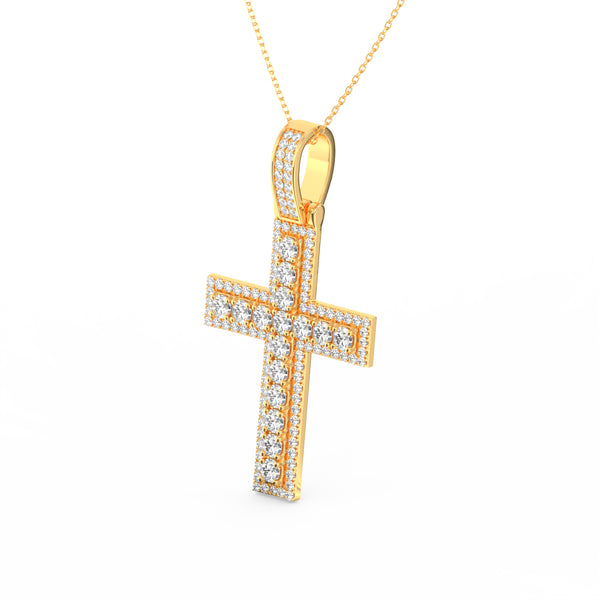 3Ct Round Moissanite Men Cross Pendant 14K Yellow Gold Plated
