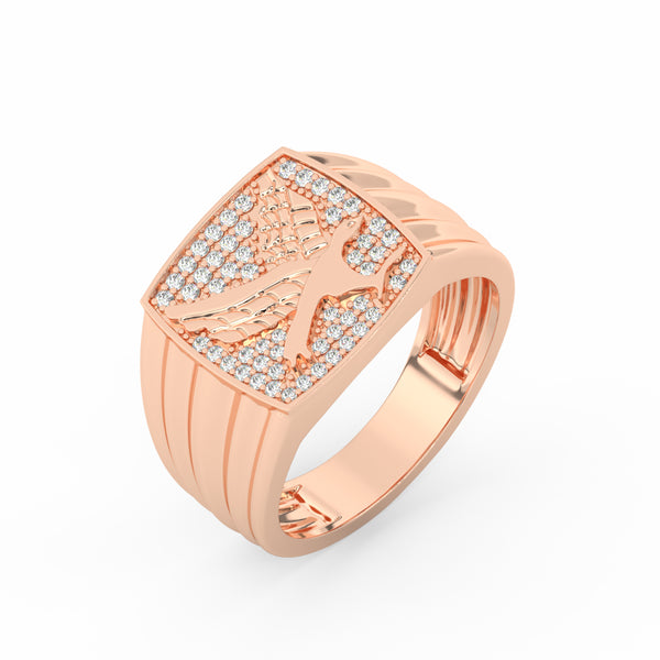 0.30Ct Round Cut Moissanite Men’s Flying Eagle Ring 14K Yellow Gold Plated