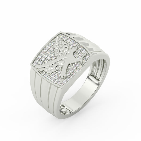 0.30Ct Round Cut Moissanite Men’s Flying Eagle Ring 14K Yellow Gold Plated