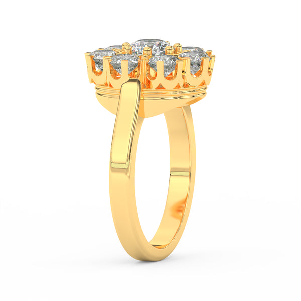 2.29Ct Round Cut Moissanite Women Cluster Engagement Ring 14K Yellow Gold Plated