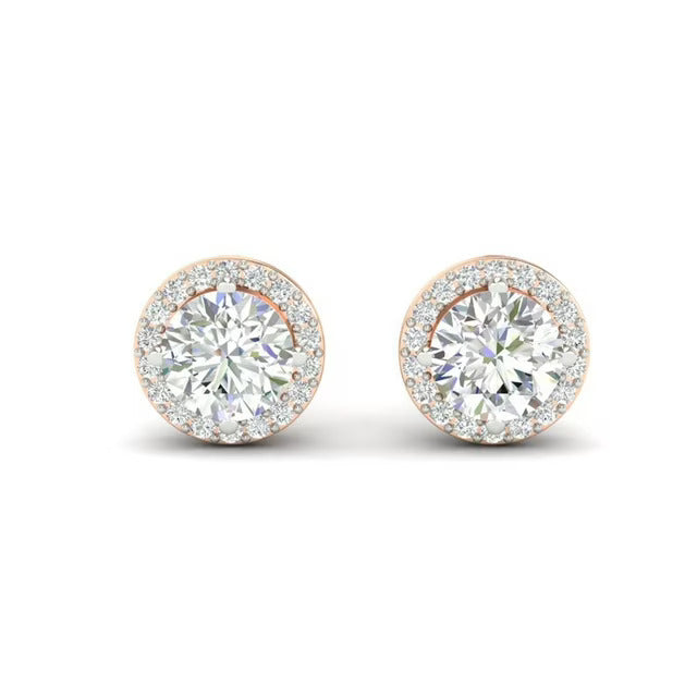3Ct Round Cut Moissanite Halo Stud Earrings 14K Gold Plated Push Back