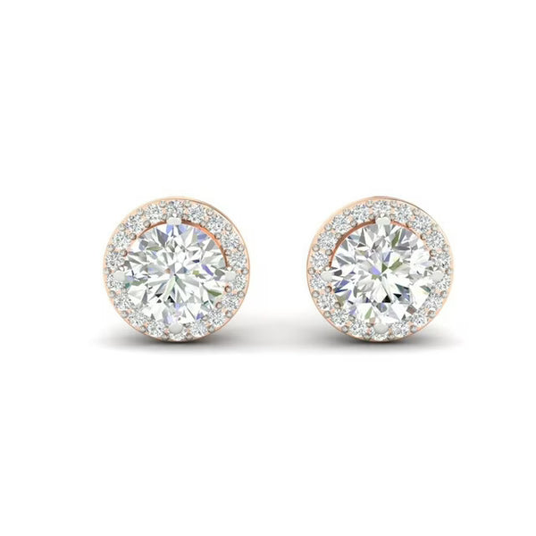 2.94Ct Round Cut Moissanite Halo Stud Earrings 14K Gold Plated Screw Back