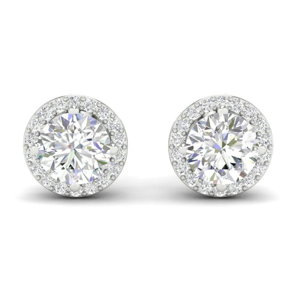 3Ct Round Cut Moissanite Halo Stud Earrings 14K Gold Plated Push Back