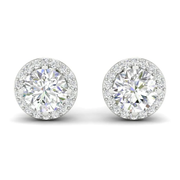 3Ct Round Cut Moissanite Halo Stud Earrings 14K Gold Plated Push Back