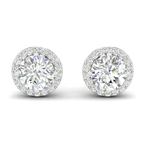 2.94Ct Round Cut Moissanite Halo Stud Earrings 14K Gold Plated Screw Back