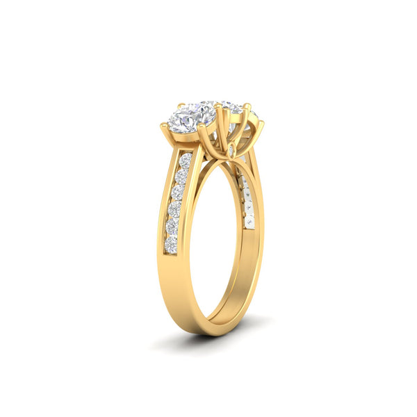 2Ct Round Cut Moissanite Three Stone Engagement Ring 14K Yellow Gold Plated