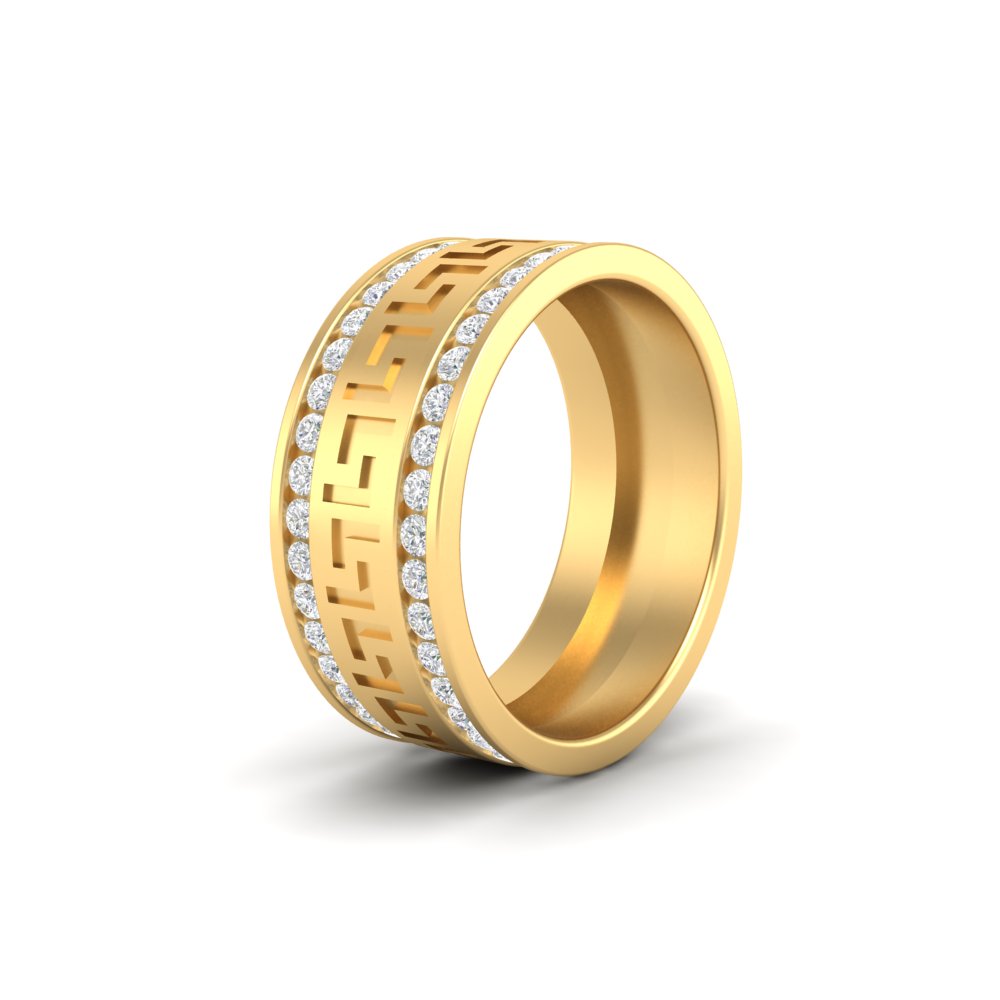 2.33Ct Round Cut Moissanite Men Unique Wedding Band Ring 14K Yellow Gold Plated