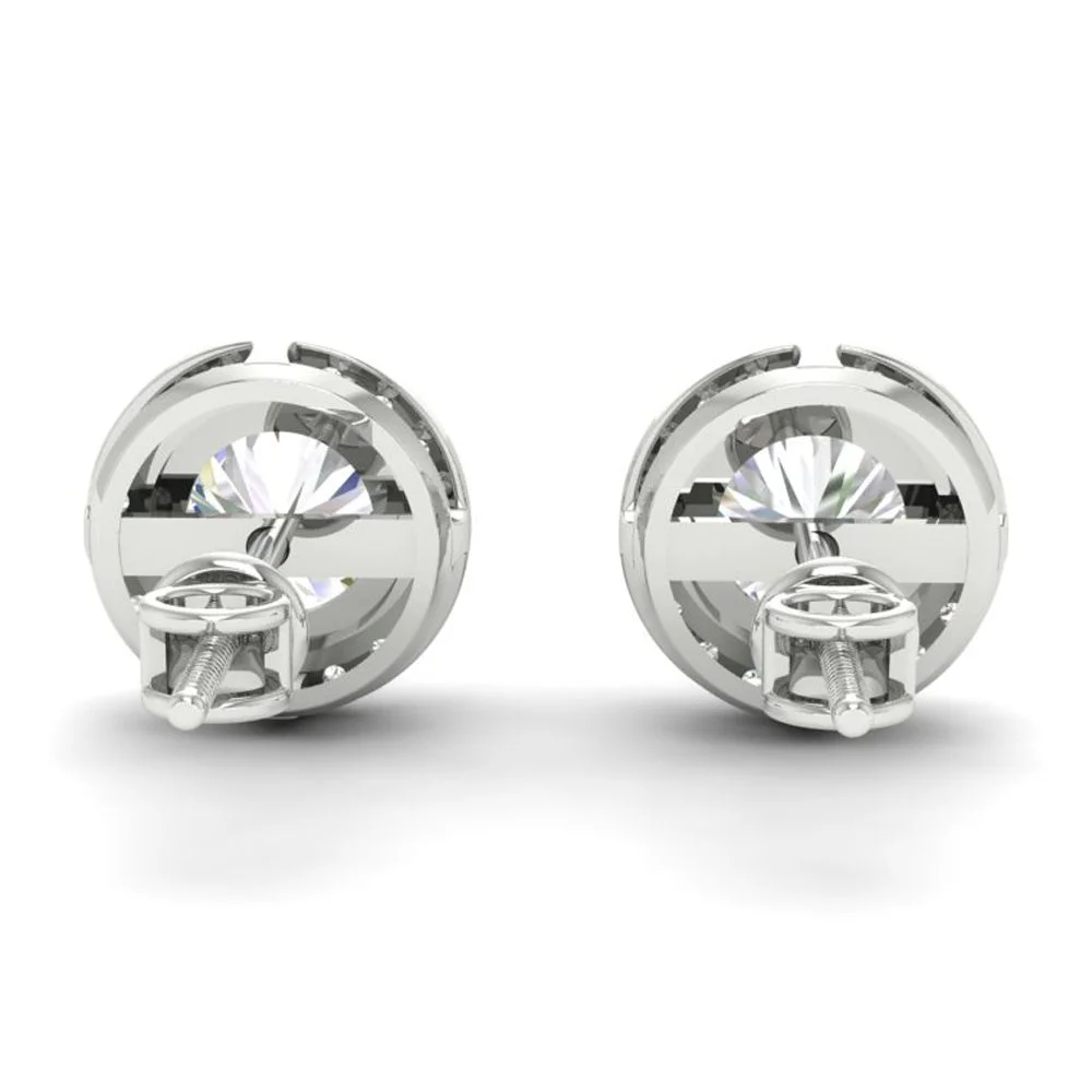 3Ct Round Cut Moissanite Halo Stud Earrings 14K Gold Plated Push Back
