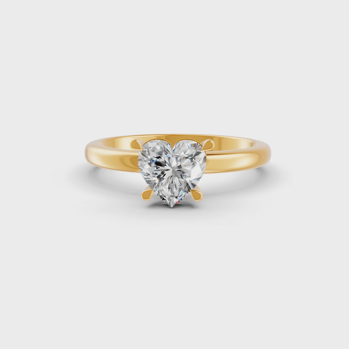Heart Cut Real Moissanite 4 Prong Solitaire Ring 14K Gold Plated
