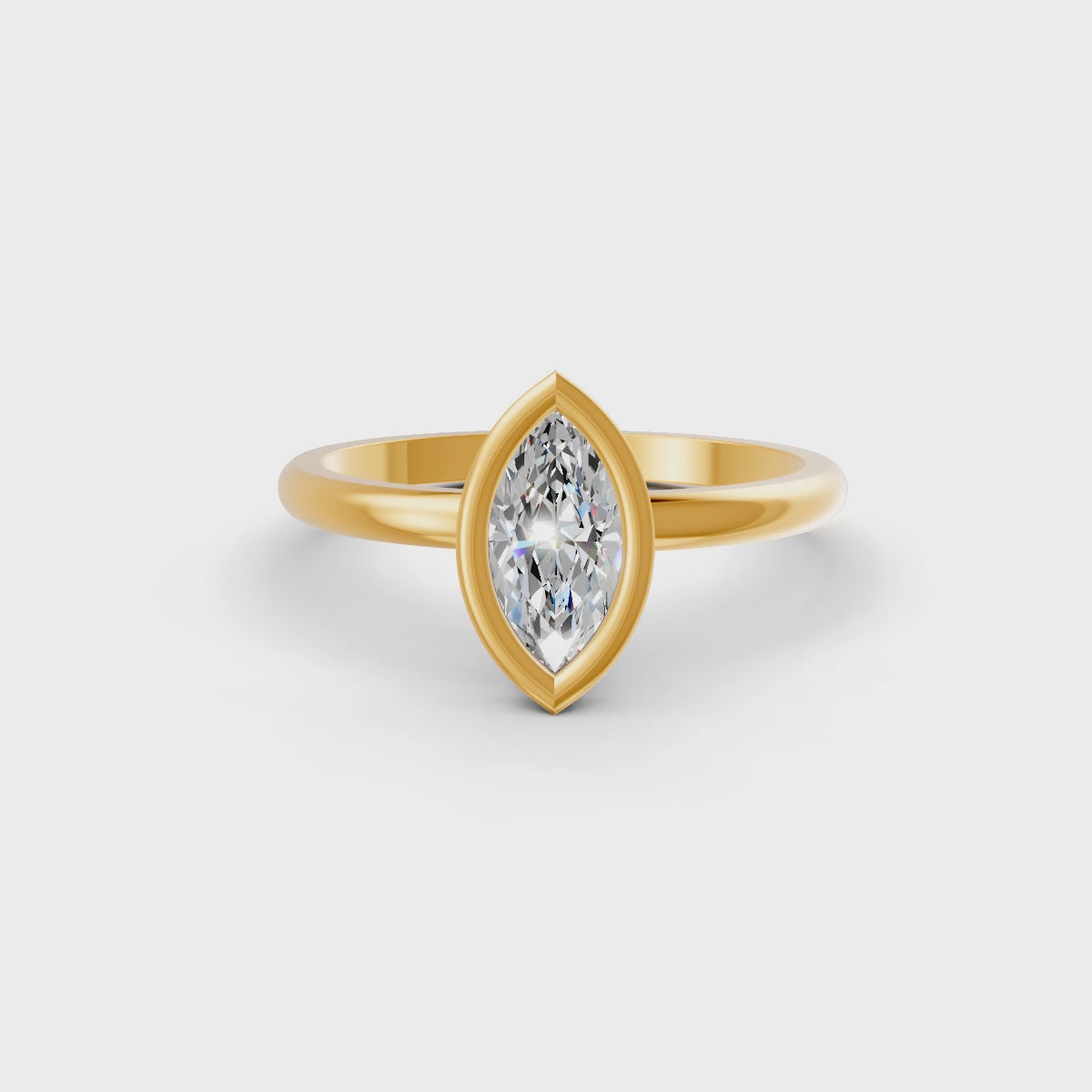 Marquise Cut Real Moissanite Bezel Set Solitaire Ring 14K Gold Plated
