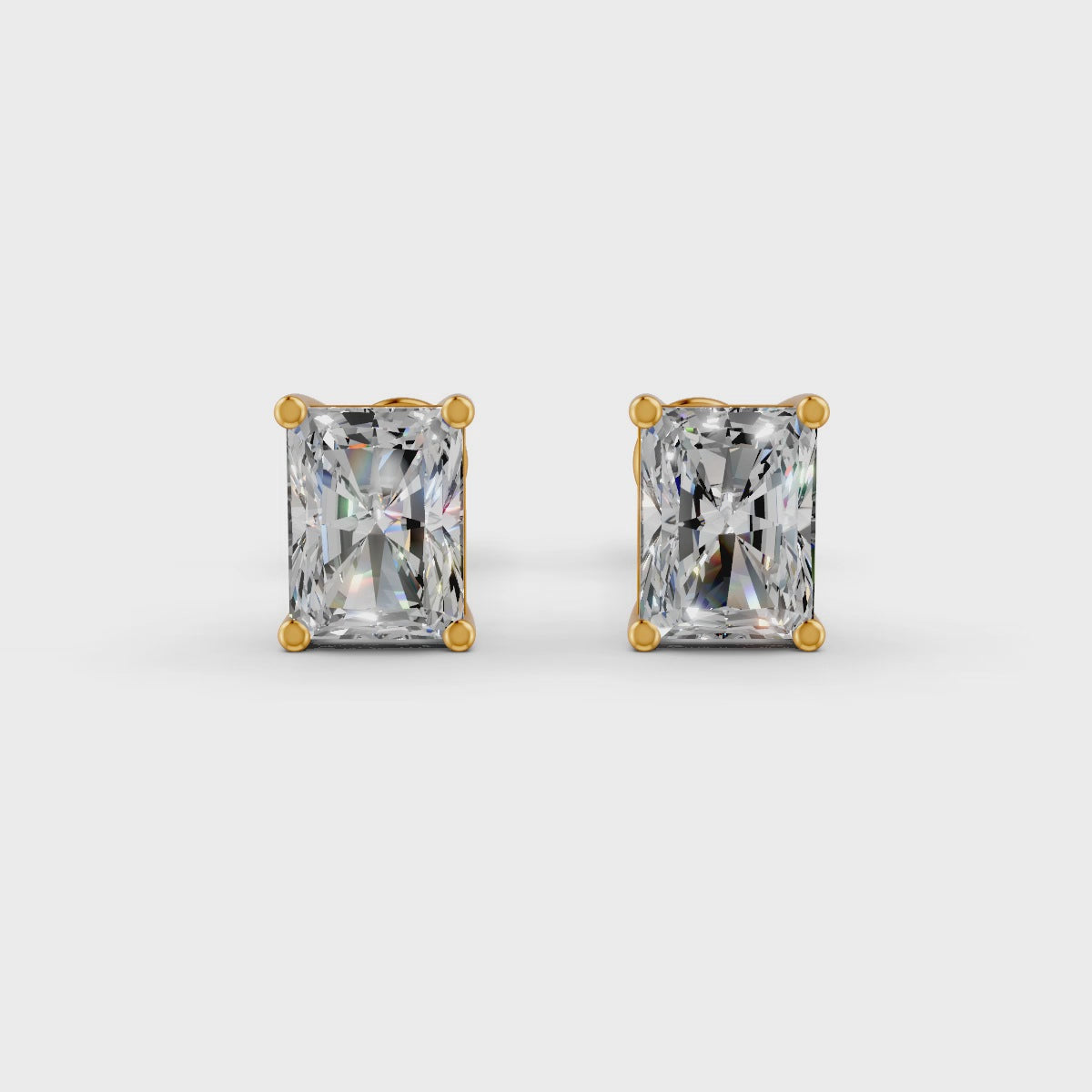 Radiant Cut Real Moissanite 4 Prong Solitaire Stud Earrings Screw Back 14K Gold Plated