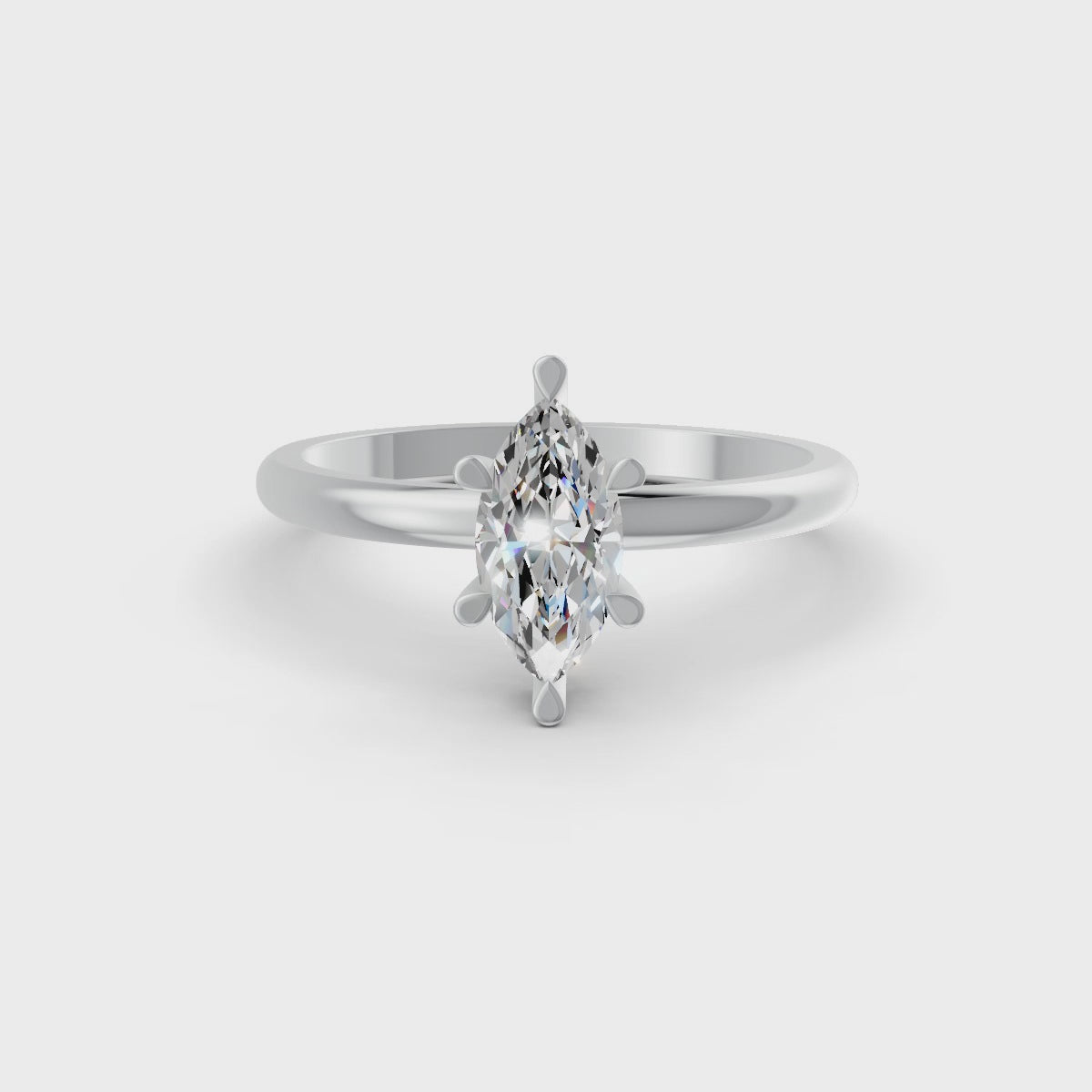 Marquise Cut Real Moissanite 6 Prong Solitaire Ring 14K Gold Plated