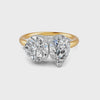 3.80 Ct Pear & Round Cut Real Moissanite Toi Et Moi Ring 14K Yellow Gold Plated