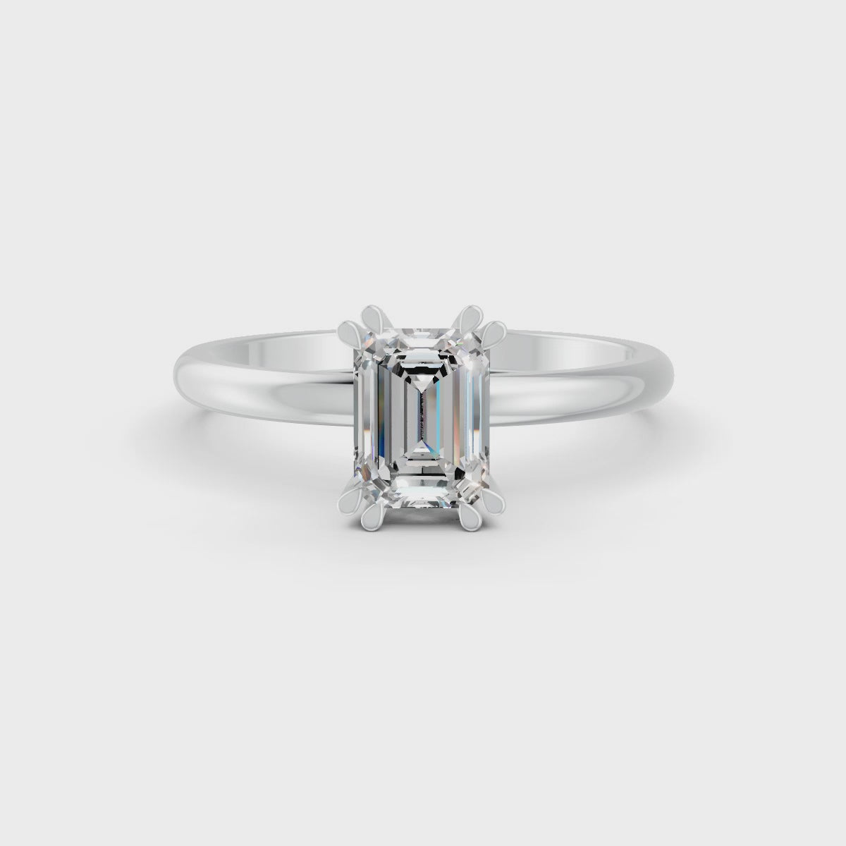 Emerald Cut Real Moissanite Double Prong Solitaire Ring 14K Gold Plated
