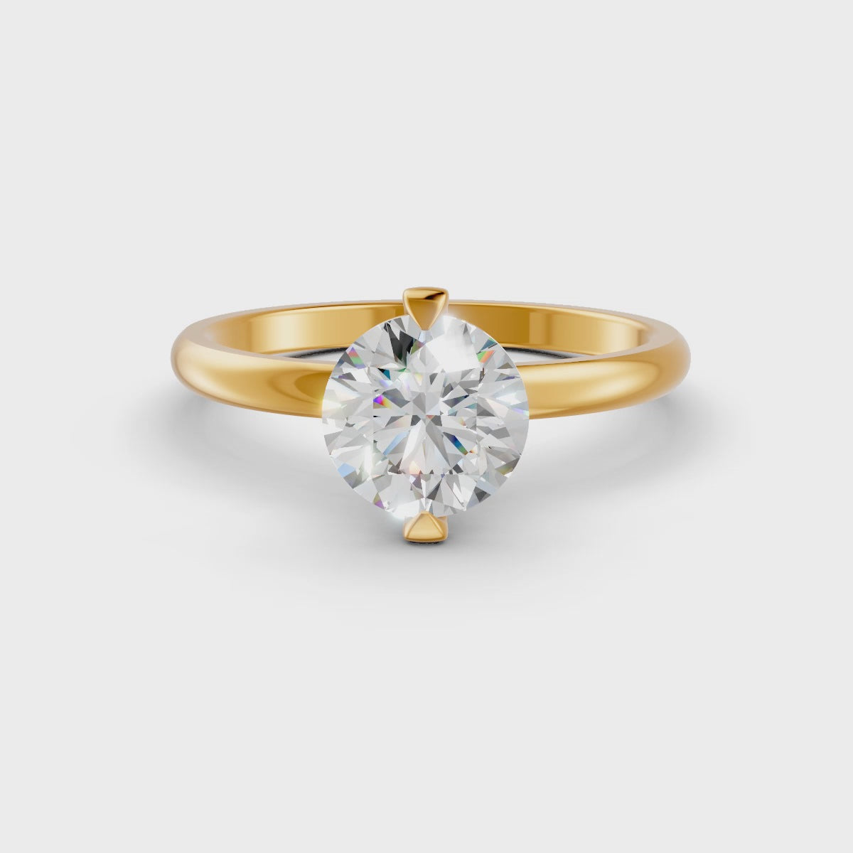 Round Cut Real Moissanite 2 Prong Solitaire Ring 14K Gold Plated