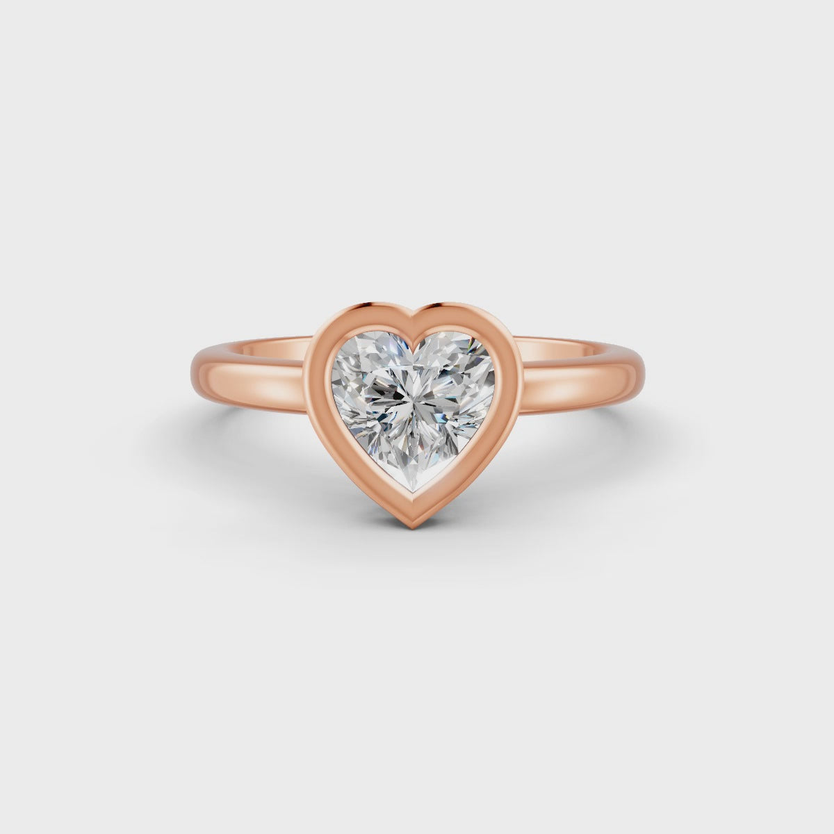 Heart Cut Real Moissanite Bezel Set Solitaire Ring 14K Gold Plated