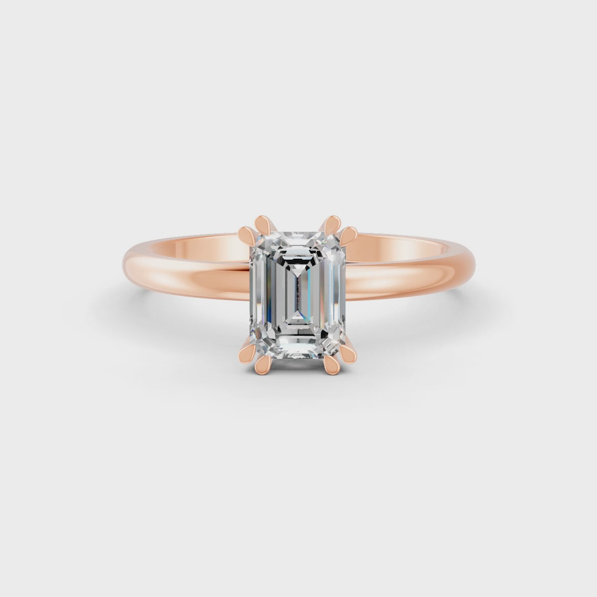 Emerald Cut Real Moissanite Double Prong Solitaire Ring 14K Gold Plated