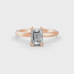 Load and play video in Gallery viewer, Emerald Cut Real Moissanite Double Prong Solitaire Ring 14K Gold Plated