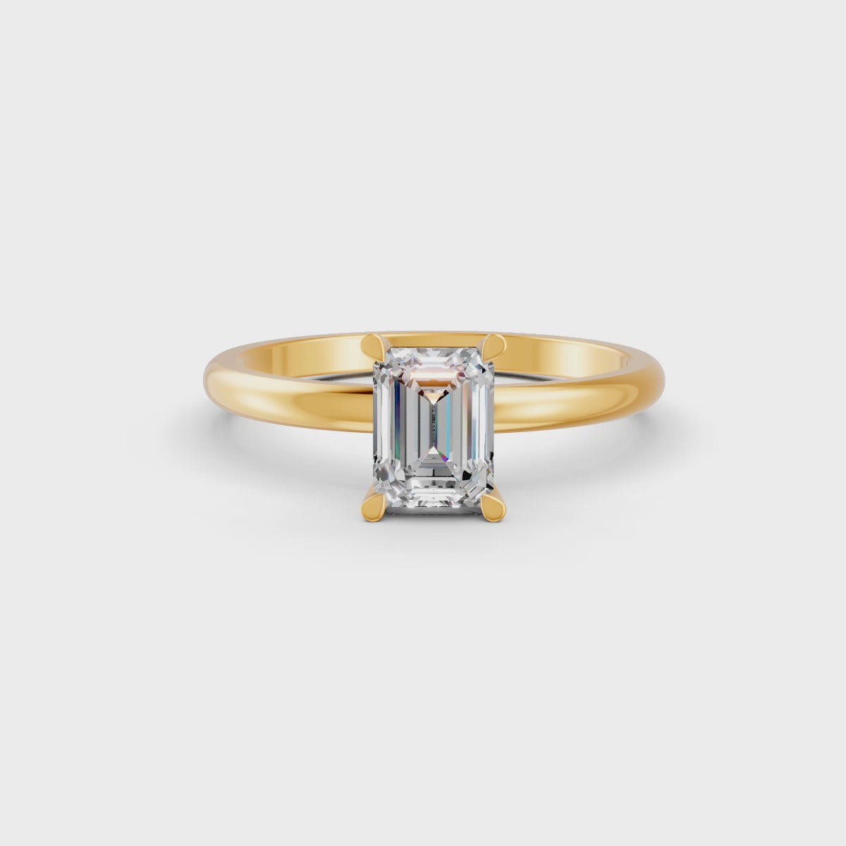 Emerald Cut Real Moissanite 4 Prong Solitaire Ring 14K Gold Plated