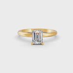 Load and play video in Gallery viewer, Emerald Cut Real Moissanite 4 Prong Solitaire Ring 14K Gold Plated