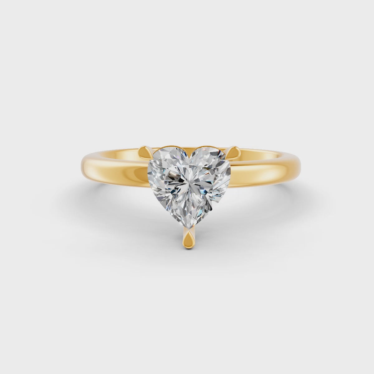 Heart Cut Real Moissanite 3 Prong Solitaire Ring 14K Gold Plated