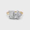 4.17 Ct Emerald & Asscher Cut Real Moissanite Toi Et Moi Ring 14K Yellow Gold Plated