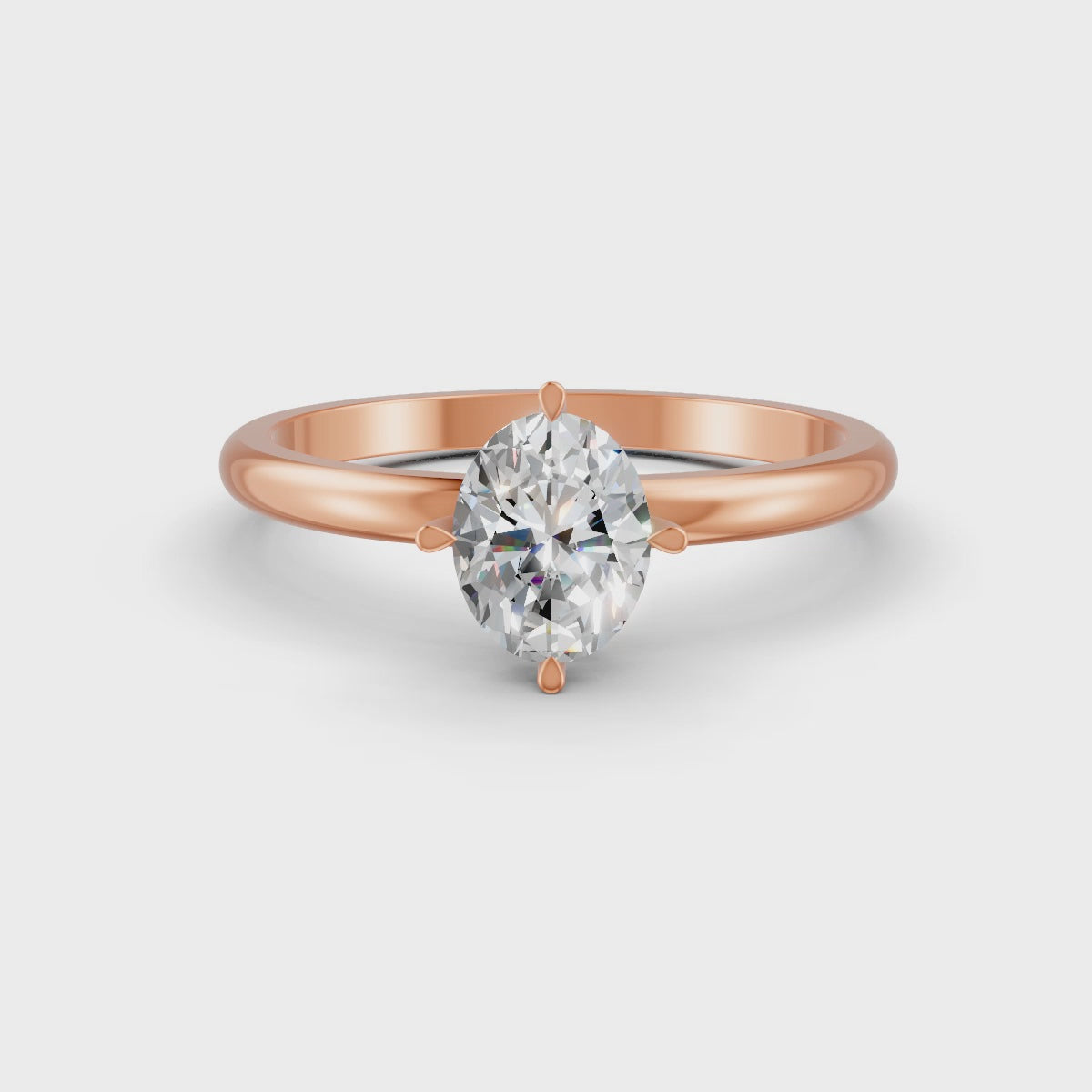 Oval Cut Real Moissanite 4 Prong Solitaire Ring 14K Gold Plated