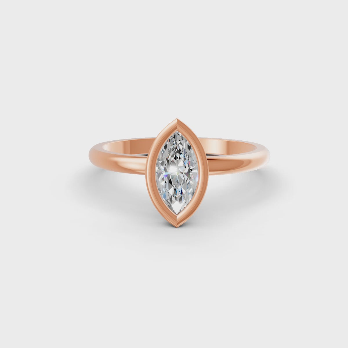 Marquise Cut Real Moissanite Bezel Set Solitaire Ring 14K Gold Plated