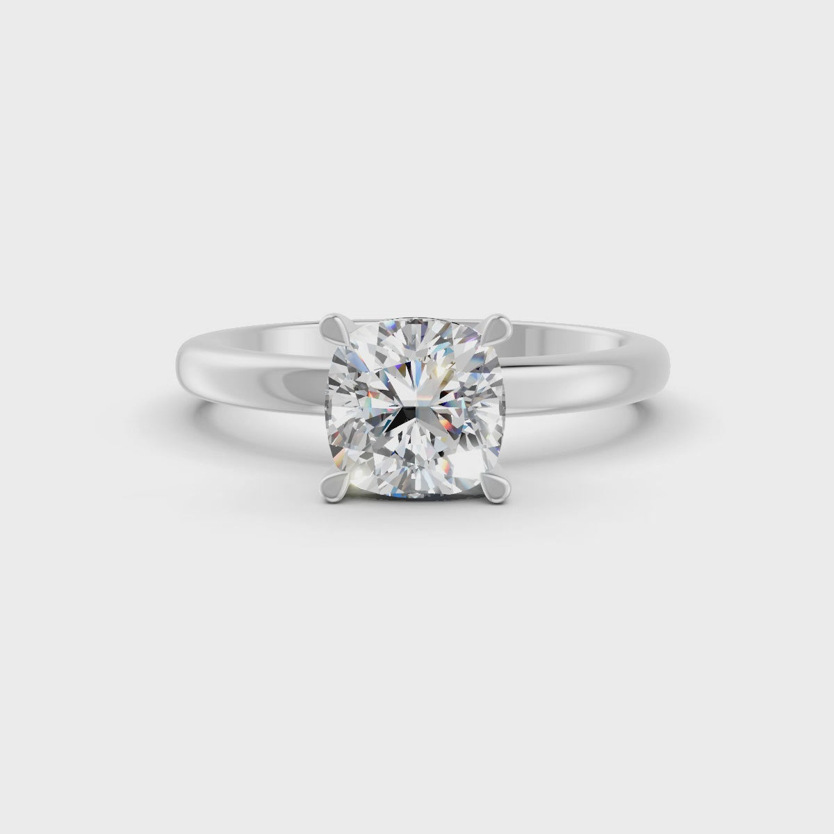 Cushion Cut Real Moissanite 4 Prong Solitaire Ring 14K Gold Plated