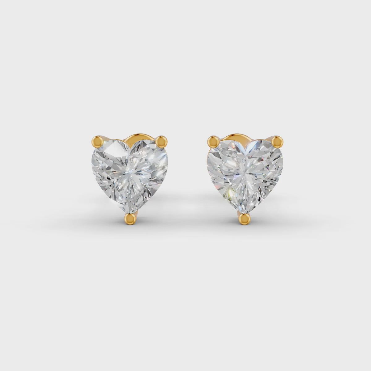 Heart Cut Real Moissanite 3 Prong Solitaire Stud Earrings Screw Back 14K Gold Plated