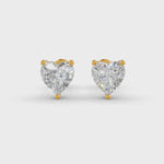 Load and play video in Gallery viewer, Heart Cut Real Moissanite 3 Prong Solitaire Stud Earrings Screw Back 14K Gold Plated