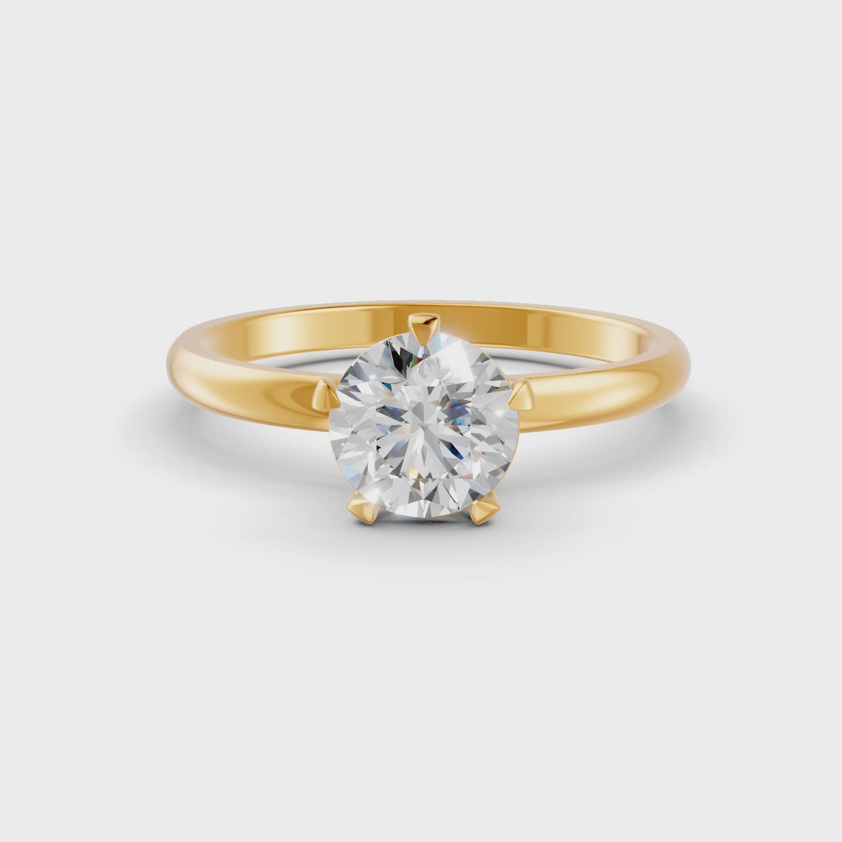 Round Cut Real Moissanite 5 Prong Solitaire Ring 14K Gold Plated