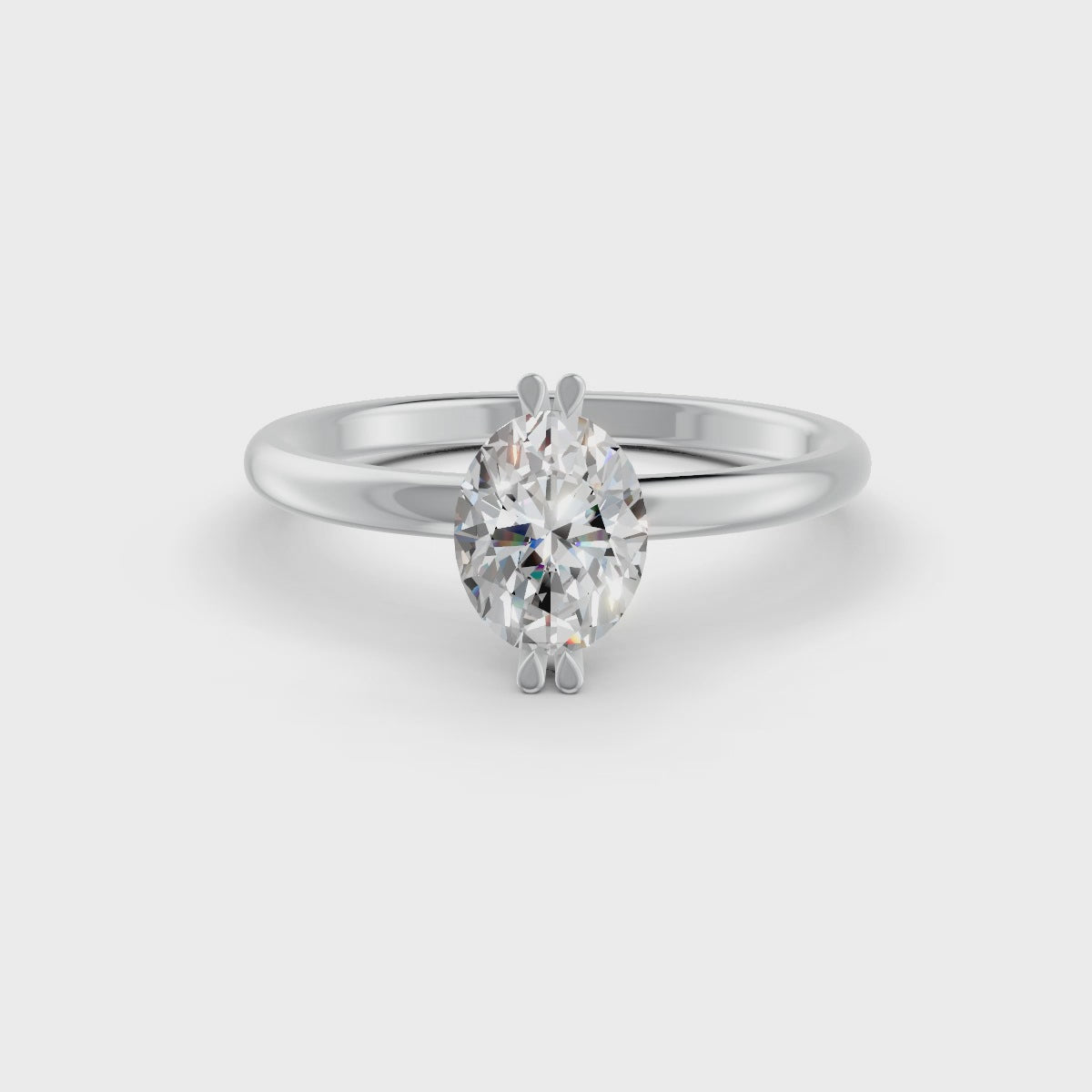 Oval Cut Real Moissanite Double Prong Solitaire Ring 14K Gold Plated