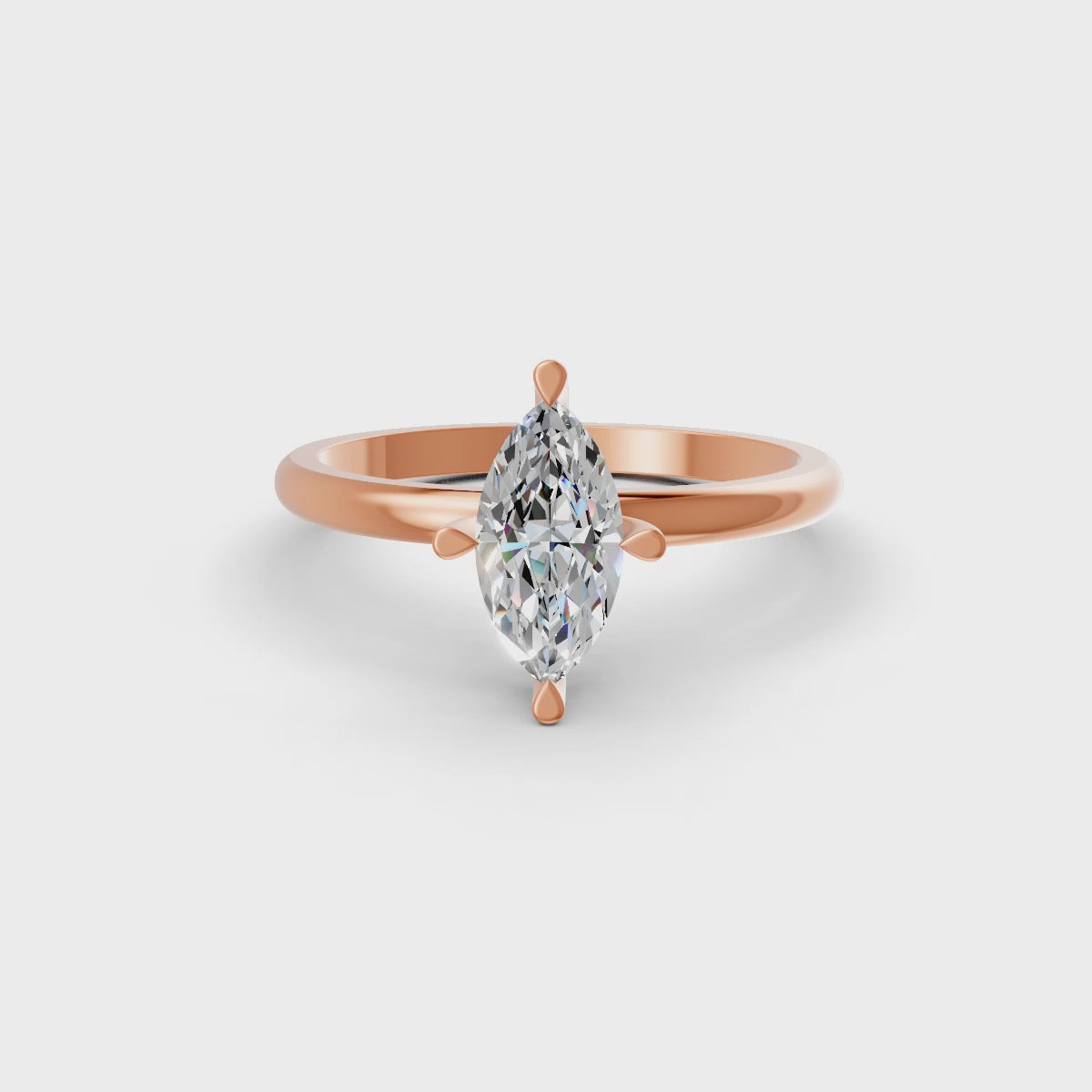 Marquise Cut Real Moissanite 4 Prong Solitaire Ring 14K Gold Plated