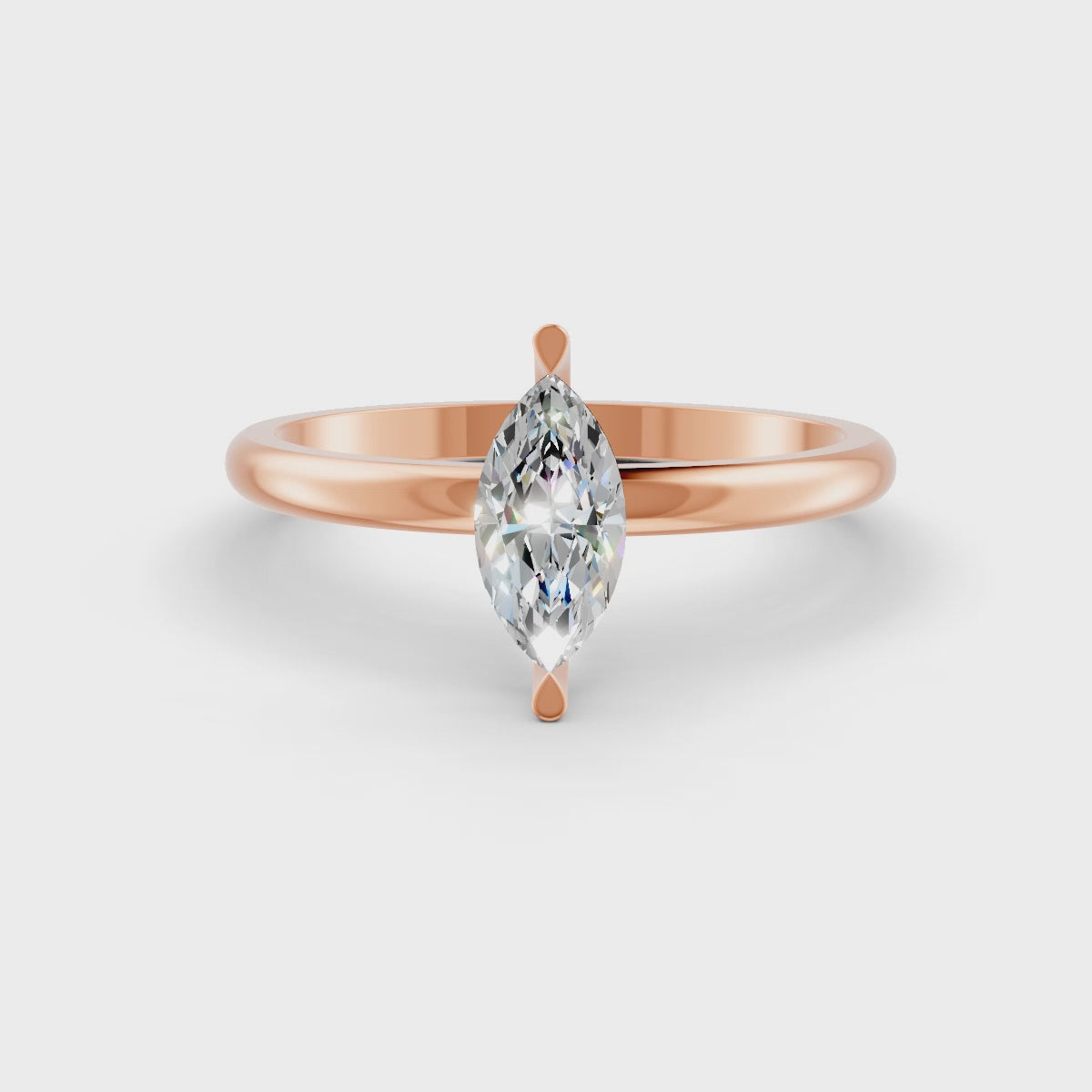 Marquise Cut Real Moissanite 2 Prong Solitaire Ring 14K Gold Plated