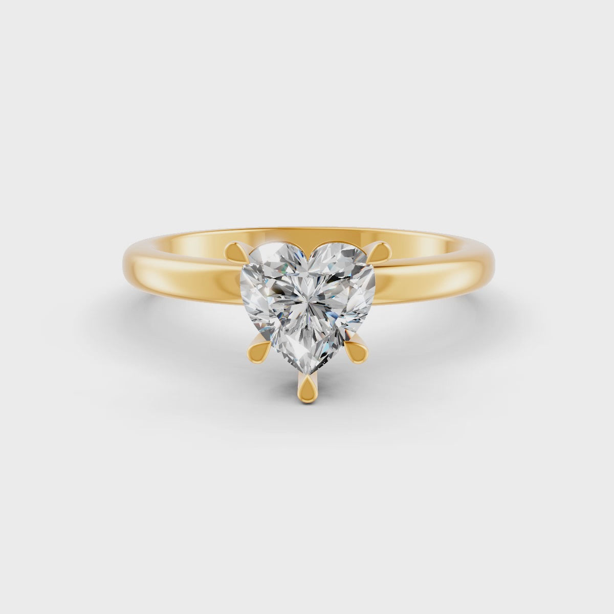 Heart Cut Real Moissanite 5 Prong Solitaire Ring 14K Gold Plated