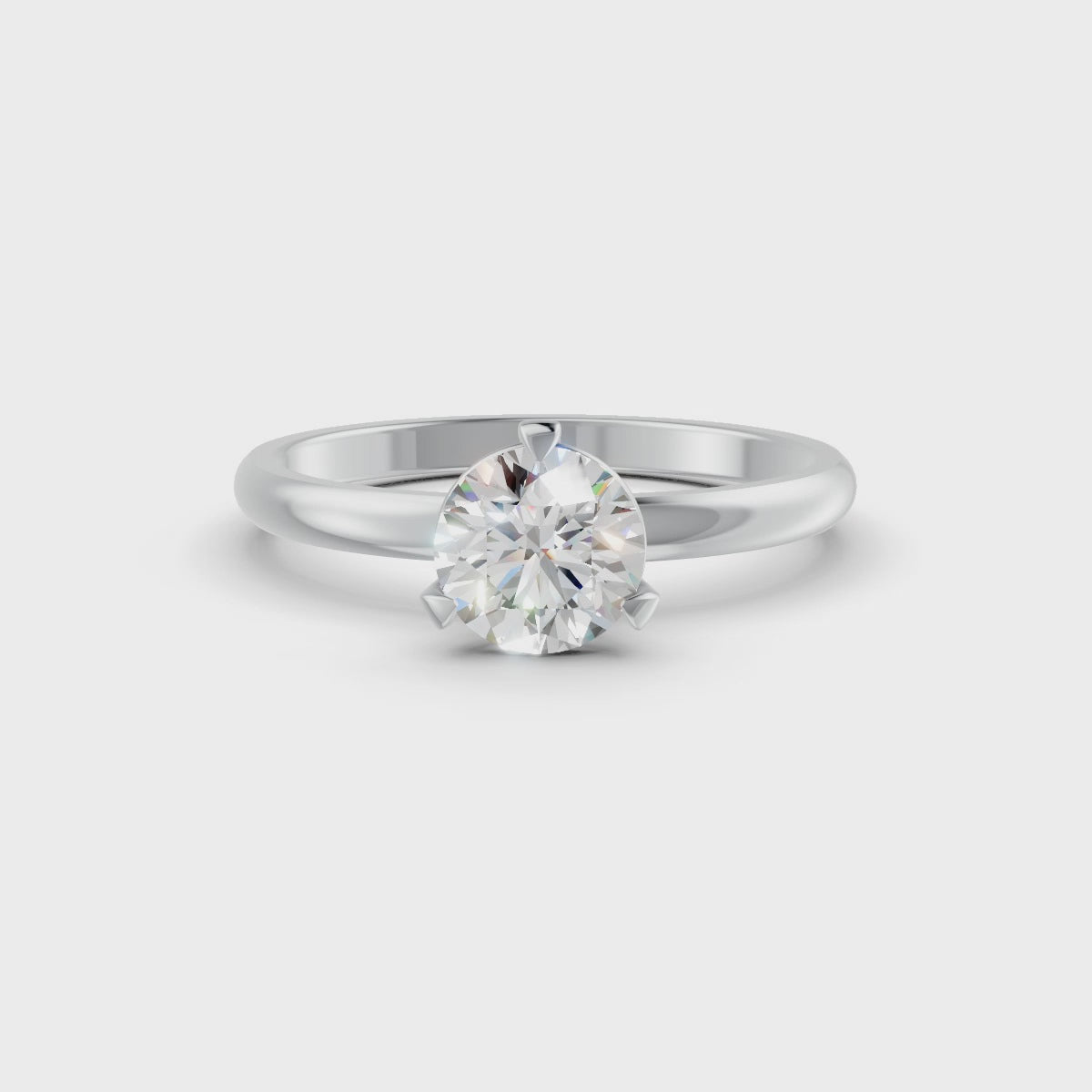 Round Cut Real Moissanite 3 Prong Solitaire Ring 14K Gold Plated