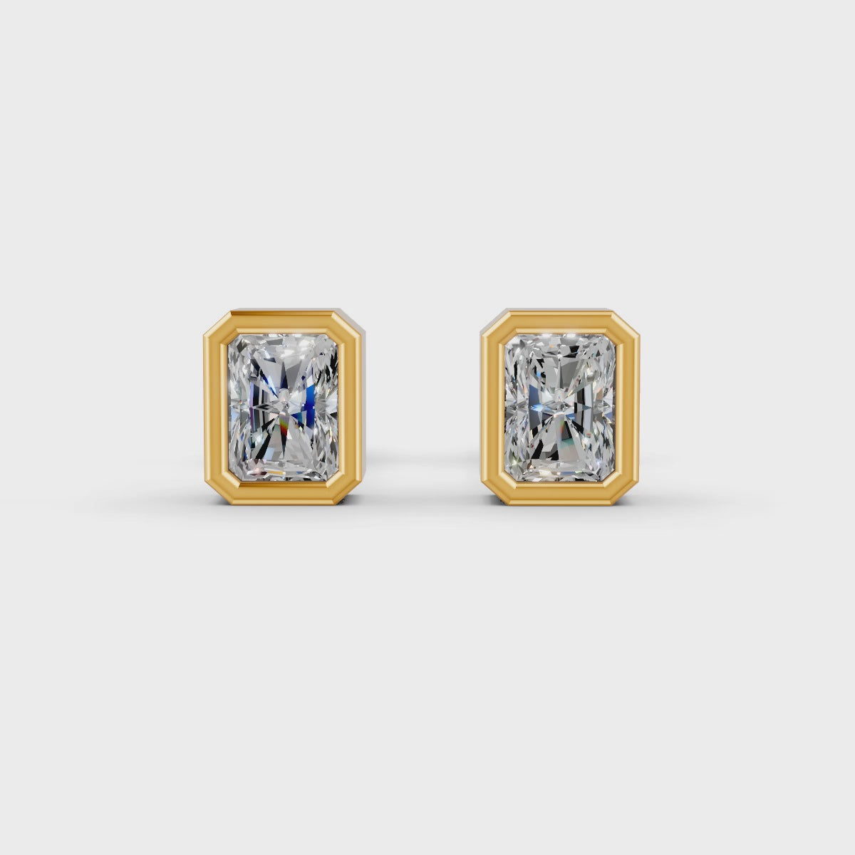Radiant Cut Real Moissanite Bezel Set Solitaire Stud Earrings Screw Back 14K Gold Plated