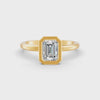 1-5 Ct Emerald Cut Real Moissanite Bezel Set Solitaire Ring 14K Yellow Gold Plated