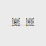 Load and play video in Gallery viewer, Cushion Cut Real Moissanite 4 Prong Solitaire Stud Earrings Screw Back 14K Gold Plated