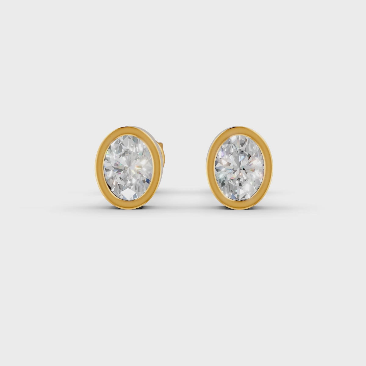 Oval Cut Real Moissanite Bezel Set Solitaire Stud Earrings Screw Back 14K Gold Plated