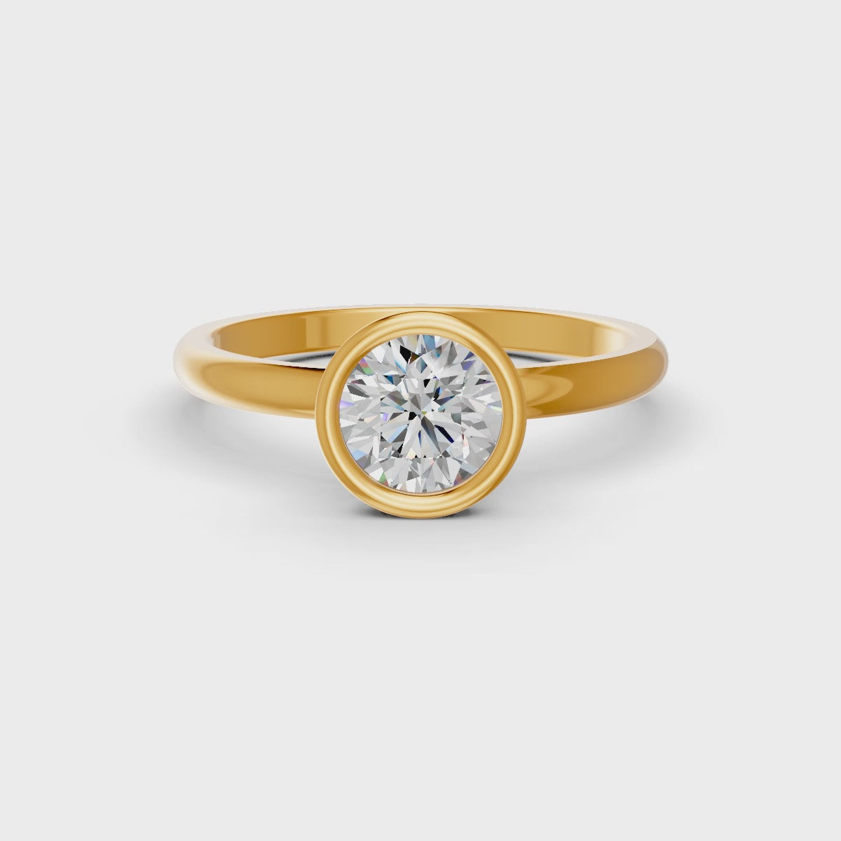 Round Cut Real Moissanite Bezel Set Solitaire Ring 14K Gold Plated